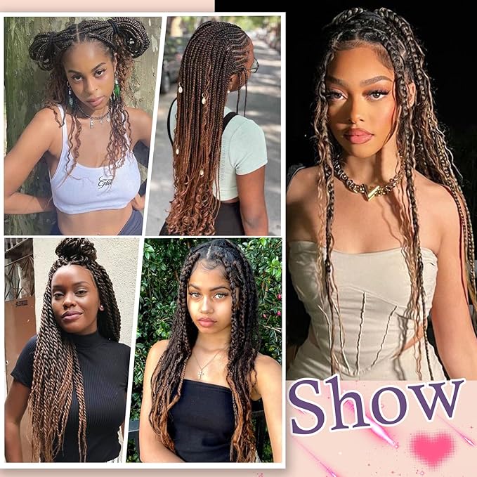 Black-Brown Pre Stretched Braiding Hair 28 Inches Synthetic Braid Hair 3 Packs Hair Braids
