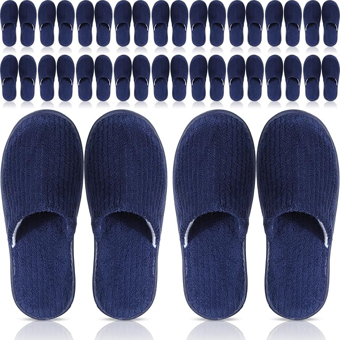 Panitay 20 Pairs Reusable Spa Slippers for Guests Washable House Slippers with Triple Layer Coral Fleece for Home Indoor Hotel Travel, Closed Toe