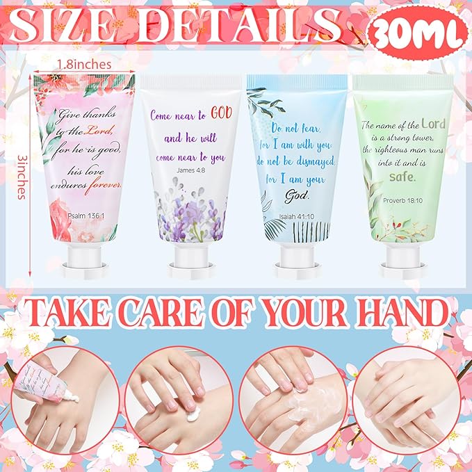 Landhoow 48 Pack Christian Hand Cream Bulk for Women Bible Travel Hand Lotion Set Graduation Religious Bible Verse Gift Set for Church Mother's Day Nurse Teacher Wedding Homeless