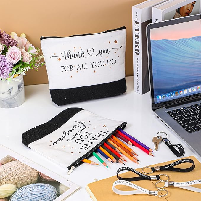 Sanwuta 48 Pcs Mother's Day Thank You Gifts Bag Bulk for Women 24 Make up Bags 24 Appreciation Keychains for Teacher Nurse(Classic)