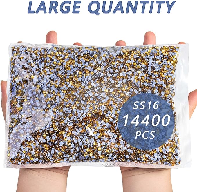 Beadsland Hotfix Rhinestones Bulk, 14400pcs Topaz Hot Fix Rhinestones for Crafts Clothes DIY Decoration, Topaz, SS16, 3.8-4.0mm