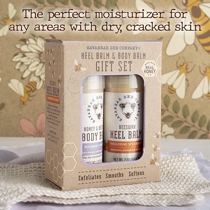 Savannah Bee Heel & Body Balm Duo Gift Set - Beeswax Heel Balm and Honey and Beeswax Body Balm, for Healthy and Hydrated Skin