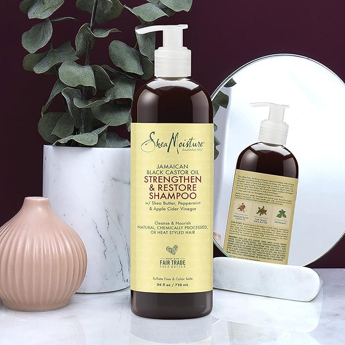Shea Moisture Jamaican Black Castor Oil Curly Hair Set with Shea Butter - Strengthening Shampoo, Conditioner, and Growth Treatment for Healthy Hair (24 Fl Oz Each)
