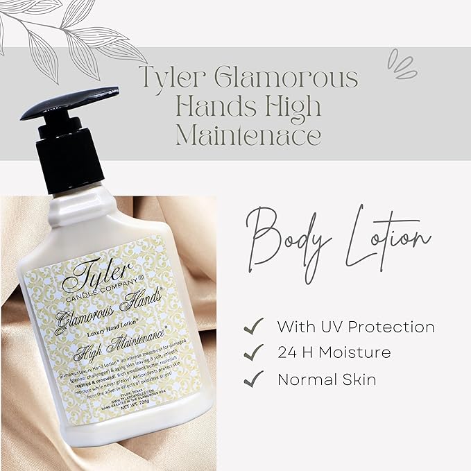 Worldwide Nutrition Bundle: Tyler High Maintenance Glamorous Hand Wash and Hand Lotion Gift Set - 2 Pack, 8 Oz Hand Cream Pump Bottles for Skin Care and Multi-Purpose Key Chain