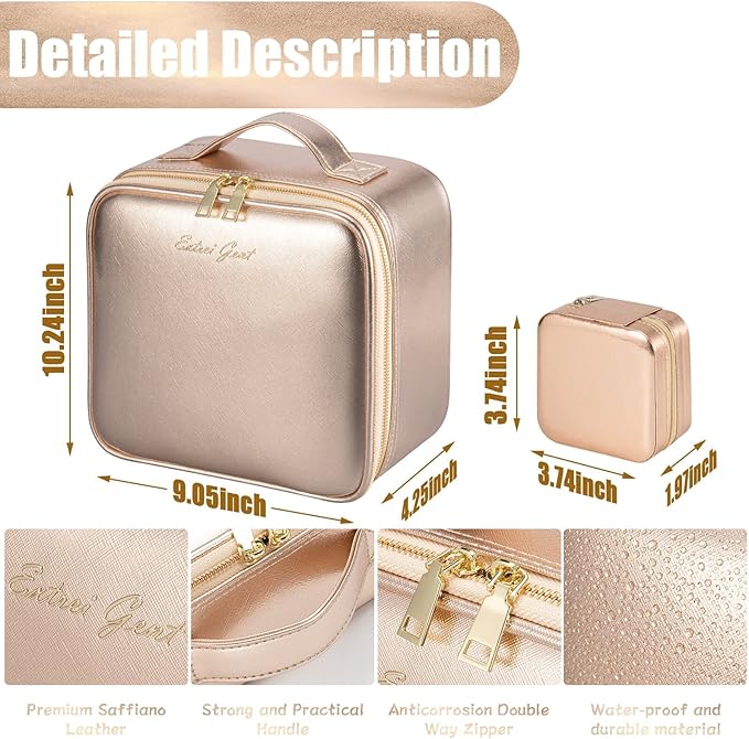 Makeup Travel Train Case with Mirror LED Light 3 Adjustable Brightness Cosmetic Bag Portable Storage Adjustable Partition Waterproof Makeup Brushes Makeup Jewelry Gift for Women
