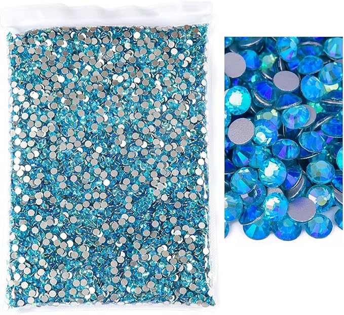 Blinginbox Flatback Rhinestones Bulk,14400pcs Crystal Round Loose Gemstones Glass Rhinestones for Crafts Makeup Nail Art Clothes Shoes DIY Decorations(SS16,3.8-4.0mm,Aquamarine AB)
