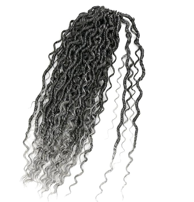 Aipin Goddess Locs Crochet Hair 18 Inch Boho River Locs Hippie Locs Wavy Crochet With Curly Hair In Middle And Ends Braids Hair Extensions (7Packs,18 inch, TGray)
