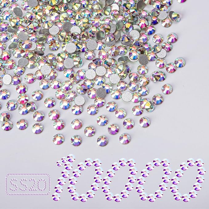 10000PCS Crystal AB Rhinestones Bulk, Flat Back Crystal Glass Stone Round Gems,SS20, 4.6-4.8mm