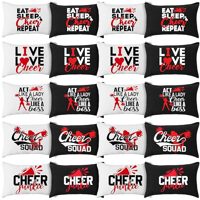 Pinkunn 20 Pcs Cheer Makeup Bags Bulk Cheerleader Gifts for Women Canvas Cheer Cosmetic Pouch Toiletry Zipper Makeup Case Cheerleading Portable Travel Pouch Team Accessories(Red)