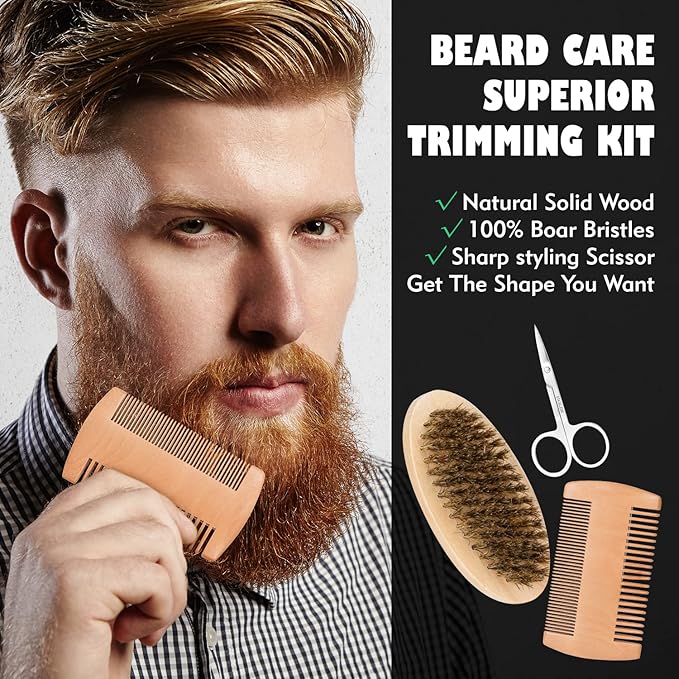 Bath Gift Set 14Pcs Beard Grooming, Bath & Body Spa Kit w/Beard Oil, Beard Balm, Beard Brush, Beard Comb, Beard Scissors, Storage Bag, Beard Growth Care for Men, Dad, Husband