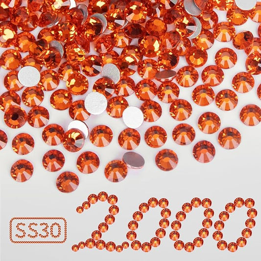 2000PCS Orange Rhinestones Bulk, Flat Back Crystal Glass Stone Round Gems,SS30, 6.4-6.6mm