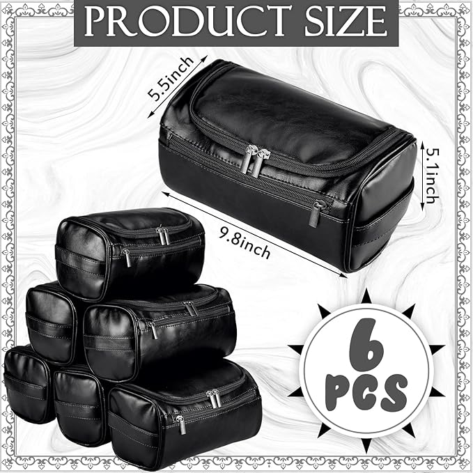 Aliceset 6 Pcs Groomsmen Gift Groomsmen Toiletry Bags Set of 6 Leather Toiletry Bag for Men with Hook Leather Wedding Proposal Bag with Side Handle Father Gift(Black)