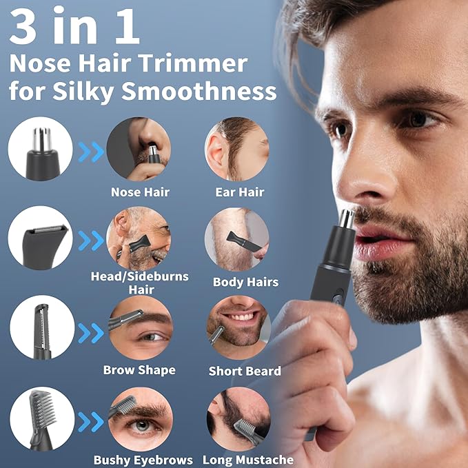 Ear and Nose Hair Trimmer for Men, 3 in 1 Eyebrow & Facial & Nose Hair Trimmer Clipper, 2025er Painless USB Rechargeable Hair Trimmers with High-Speed, Easy Cleaning
