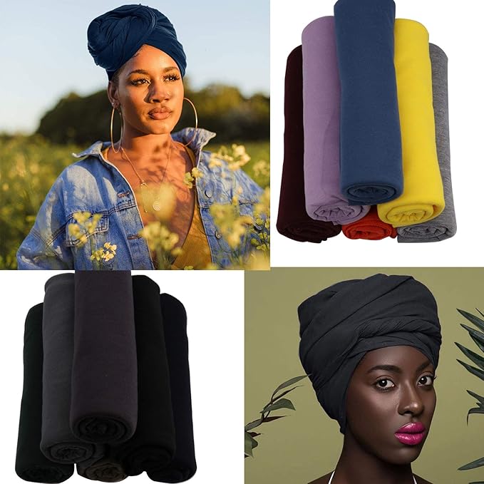 12 Pieces Head Wrap Scarf Stretch Jersey Turban Extra Long Ultra Soft Urban Headwraps for Women Solid Color African Headwear Headband Tie Wholesale Set 03