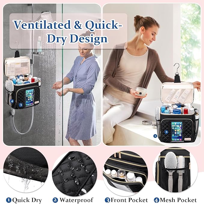 Large Toiletry Bag for Women Men,Waterproof Portable Shower Caddy for College Dorm,Bathroom Bag, Quick Dry Shower Bag Hanging Toiletry Bags for For Full Sized Toiletries And Cosmetics