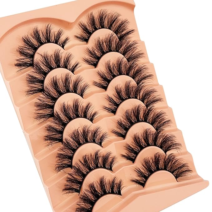 Mink Lashes Fluffy NINGLASH Wispy Lashes False Eyelashes Natural Look Fake Eyelash 15mm Faux 3D Mink Lashes Strips 7 Pairs Fluffy Lash Pack