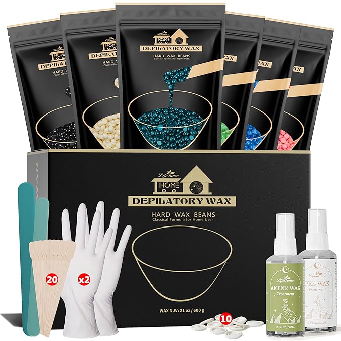 Lifestance Wax Beads Set - 6 Kinds of Hard Wax Beans with 44 Items, Perfect for Any Wax Warmers For Full Body, Bikini, Armpit, Underarm, Eyebrow, Face, Leg