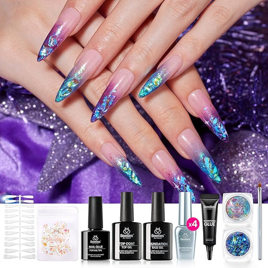 Beetles Gel Nail Polish Valentine Gift Set,All in One Winter Gel Polish Cocktail Glitter UV Gel Polish Kit with Base&Top Coat,Nail Glue,Nail Tips,Nail Charms-DaleIY Party Nail Design Gift for Women