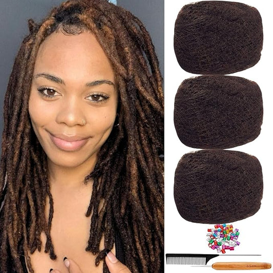 Afro Kinkys Bulk Human Hair for Dreadlock Extensions,Repair Locs, Twists and Braids, 3 Packs 90 Gram Each Package 100% Human Hair Afro Kinky Bulk Can be Dyed and Bleached (Dark Brown 4# 8inch)