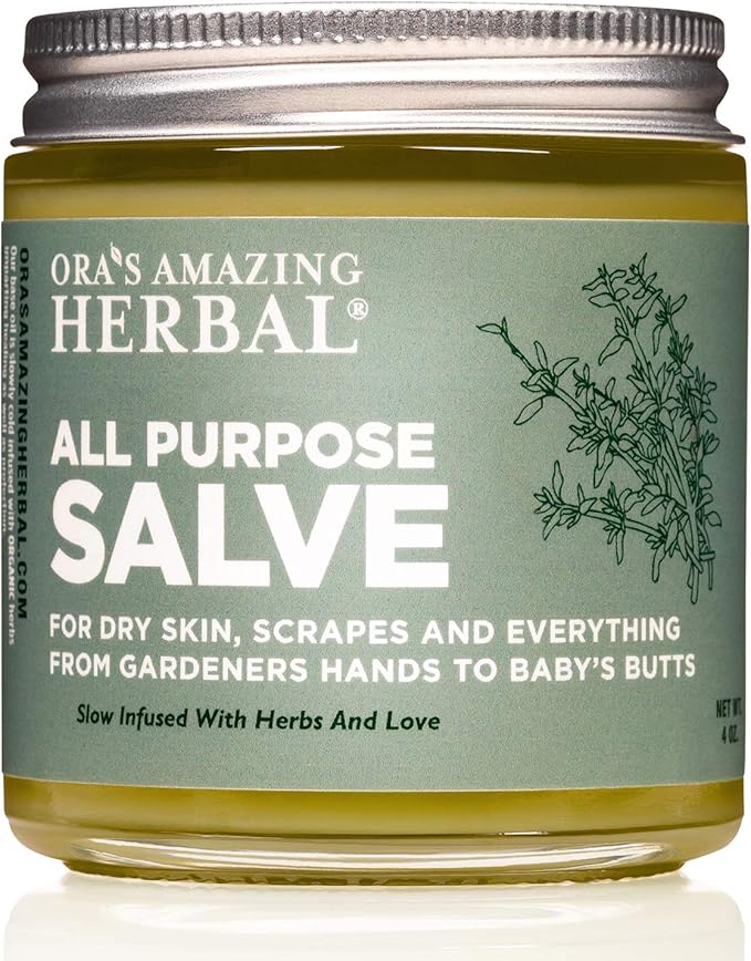 Ora's Amazing Herbal All Purpose Salve, Herbal Healing Skin Balm with Tea Tree, Natural Cream for Dry Cracked Hands, Comfrey Calendula Plantain Thyme Beeswax, Soothing Itch Relief, 4 oz