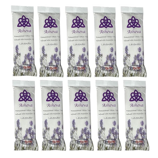Asheva 8" x 9" Individually Wrapped Oshibori Disposable Towels - Luxurious Moist Cotton Hot/Cold Refreshment Towel - Lavender, Lemon, or Tea Tree Scents - Perfect for Spa, Travel, Dining & Events