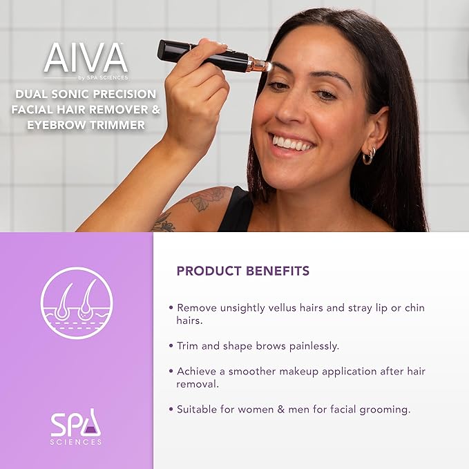 SPA SCIENCES - AIVA - The 2-in-1 Facial Hair Remover & Eyebrow Trimmer with Built-in LED Lights