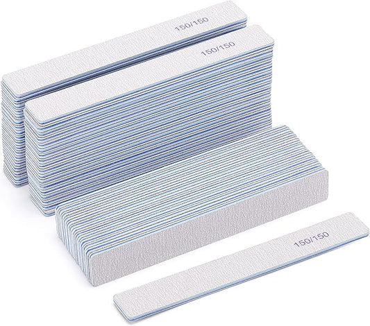 50 Pieces 150/150 Grit Rectangle Nail Files for Acrylic Nails, Reusable Buffing Nail Files Double Sided Emery Boards Manicure Tool