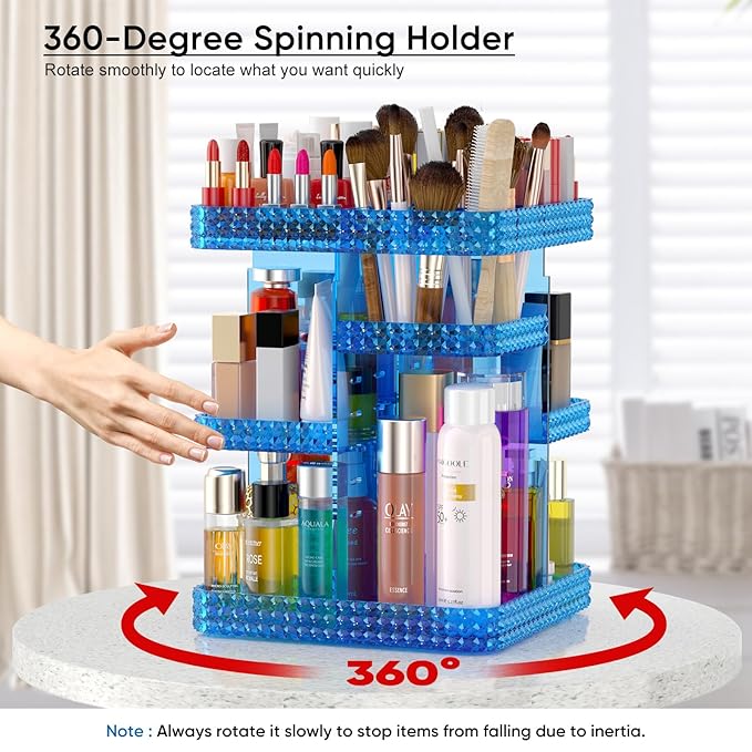 Makeup Organizer, 360 Degree Rotating Adjustable Cosmetic Storage Display Case with 6 Layers Large Capacity, Fits Cosmetics, Perfume, Skin Care, Makeup Brushes, Lipsticks (Blue)