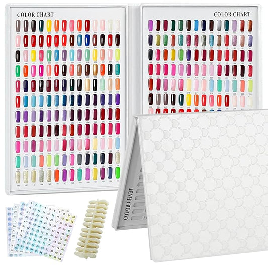 308 Colors Nail Swatches Book with 360 Nail Tips Professional Nail Color Chart Card Display Gel Polish Book Nail Painting Practice Design Board No Need Pasting, No Need Glue for Nail Salons
