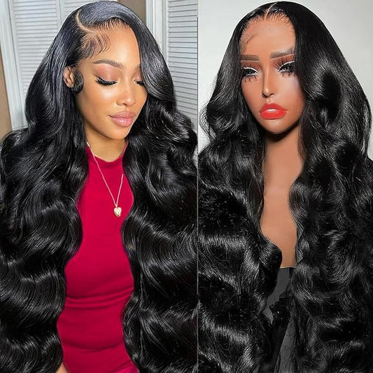 28 Inch 13x6 Body Wave Lace Front Wigs Human Hair Pre Plucked HD Transparent Lace Frontal Wigs Human Hair 180 Density Frontal Glueless Wigs Human Hair Lace Front Wigs for Women