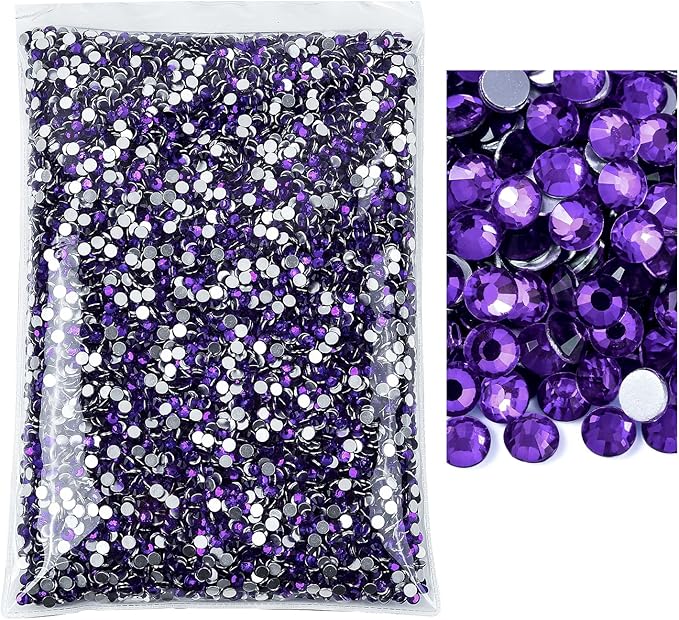 Blinginbox Flatback Rhinestones Bulk,14400pcs Crystal Round Loose Gemstones Glass Rhinestones for Crafts Makeup Nail Art Clothes Shoes DIY Decorations(SS20,4.6-4.8mm,Pure Purple)
