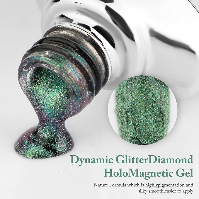 Crushed Diamond Cat Eye Gel Nail Polish with Magnet Stick, 15ml Holographic Glitter Gel, Ideal for DIY Nail Art, Cosmic Glint