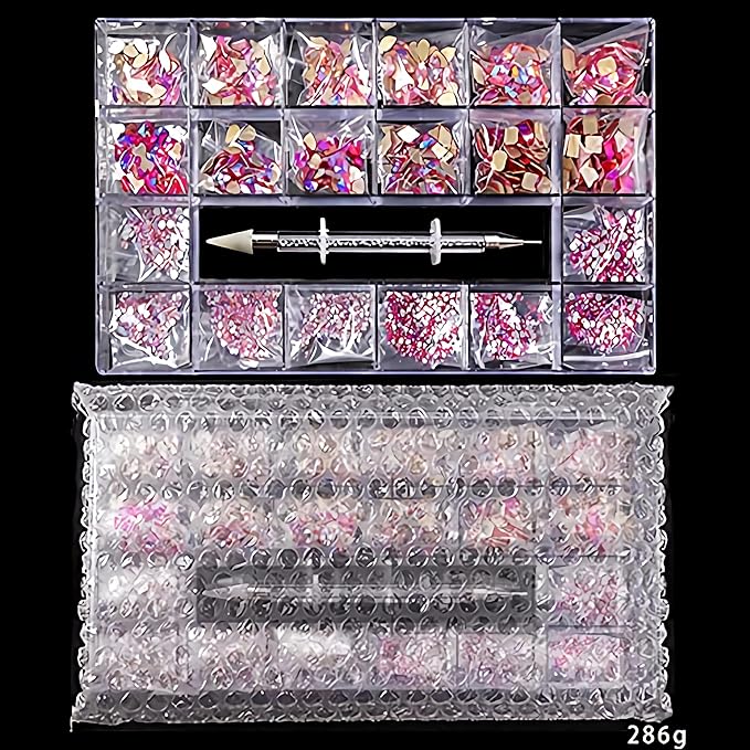 12 Types of Pink AB 600 Diamonds + 2500 Flat Rhinestones Mix 20 Styles Flatback DIY Crafts Rhinestone Crystals 3D Decorations Flat Back Stones Set + Rhinestone Picker Wax Pen