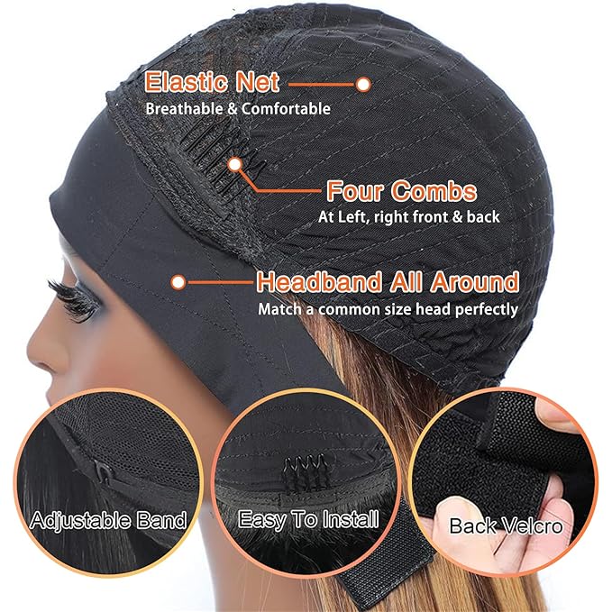 Aiterina Ombre Straight Headband Wig Human Hair Honey Blonde Wig 4/27 Glueless None Lace Front Wigs for Black Women Brazilian Virgin Hair Wigs 150% Density 14 Inch