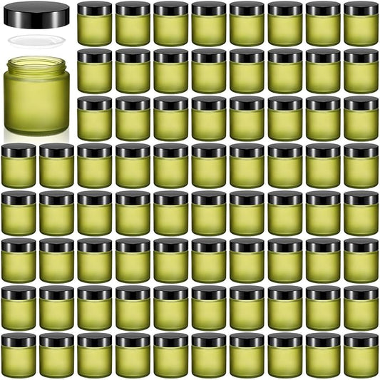 Norme 96 Pcs 4 oz Glass Jars with Lids Leakproof Round Airtight Jars Pea Green Empty Cosmetic Jars with Inner Liners Lid for Storing Lotions Powder Ointments Candle Making