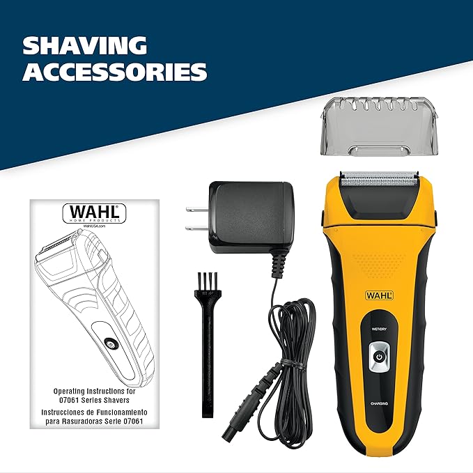 Wahl Waterproof Rechargeable Electric Shaver with Precision Trimmer for Men's Beard Shaving and Grooming, Long Run Time and Quick Charge - Model 7061-100