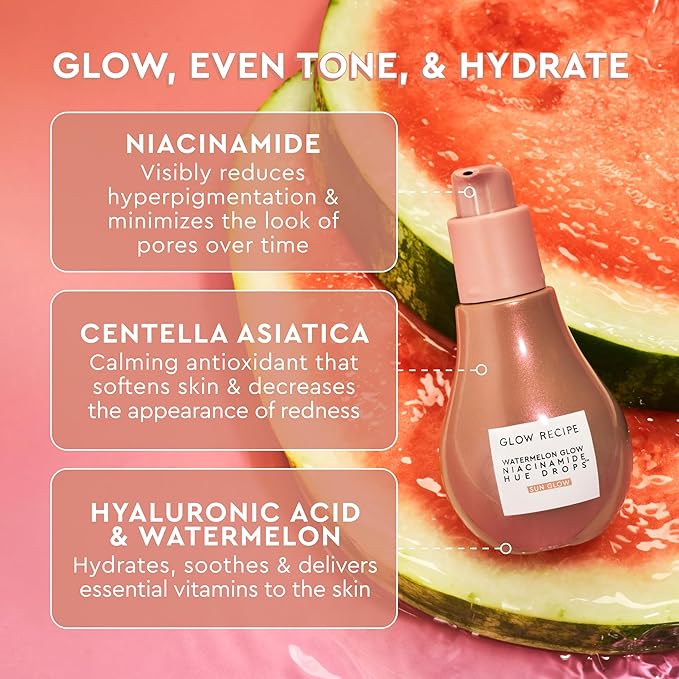 Glow Recipe Hue Drops Tinted Face Serum - Bronzing Drops to Brighten & Hydrate - Skincare Makeup Primer & Liquid Highlighter to Blur Pores for a Radiant, Even Skin Tone - Sunglow (40ml)