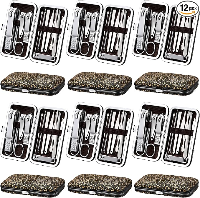 Geosar 12 Sets Manicure Set Nail Clippers Set Pedicure Kit 12 in 1 Stainless Steel Professional Grooming Kits Nail Care Tools with Travel Case for Men Women(Modern Style)