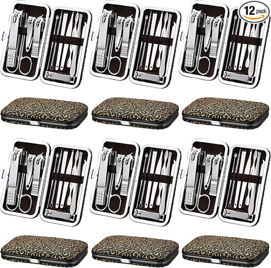 Geosar 12 Sets Manicure Set Nail Clippers Set Pedicure Kit 12 in 1 Stainless Steel Professional Grooming Kits Nail Care Tools with Travel Case for Men Women(Modern Style)