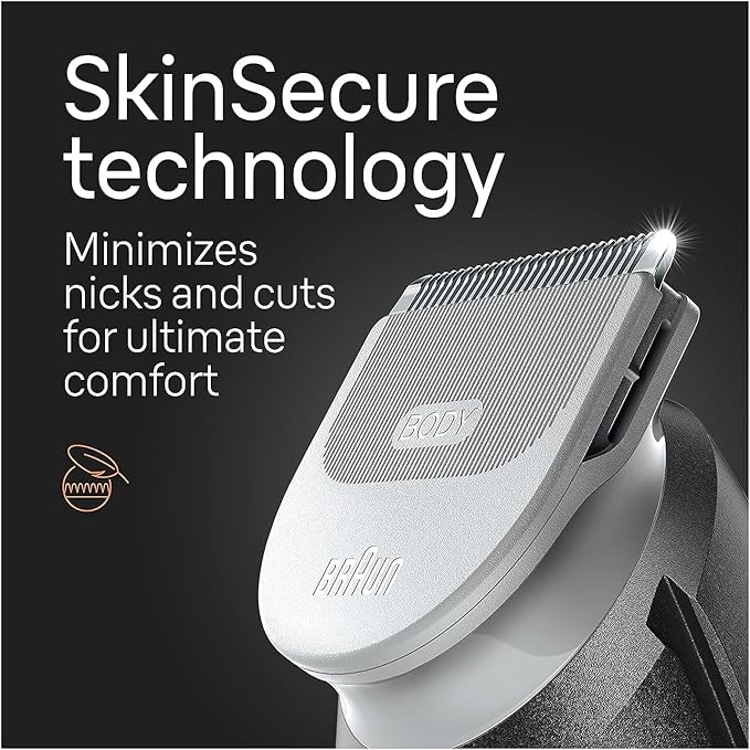 Braun Body Groomer 5 for Men, BG5340, Manscaping Tool, SkinShield Technology, Sensitive Comb, Lifetime Sharp Metal Blade, Body Groomer for Men, Gray/White