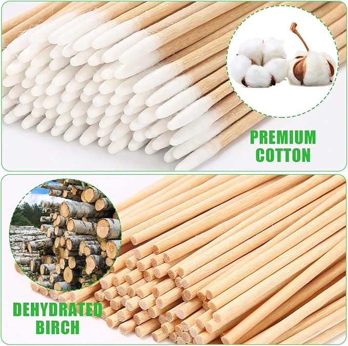 Pointed Q Tips for Cat Eye and Wound Care – 200pcs, 2.9 Inch Biodegradable Wooden Cotton Swabs for Baby, Precision Makeup, and Nail Cleaning