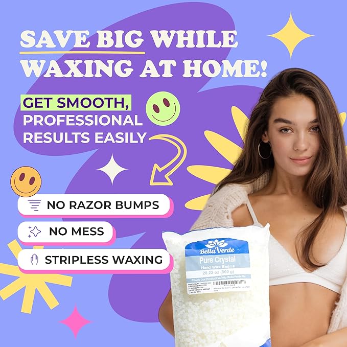 Bella Verde Hard Wax Beads for Hair Removal 1.76 Pounds - Waxing Beads - Scentless Bikini Brazilian Wax Beads - Facial Body Wax Beads - for Sensitive Skin