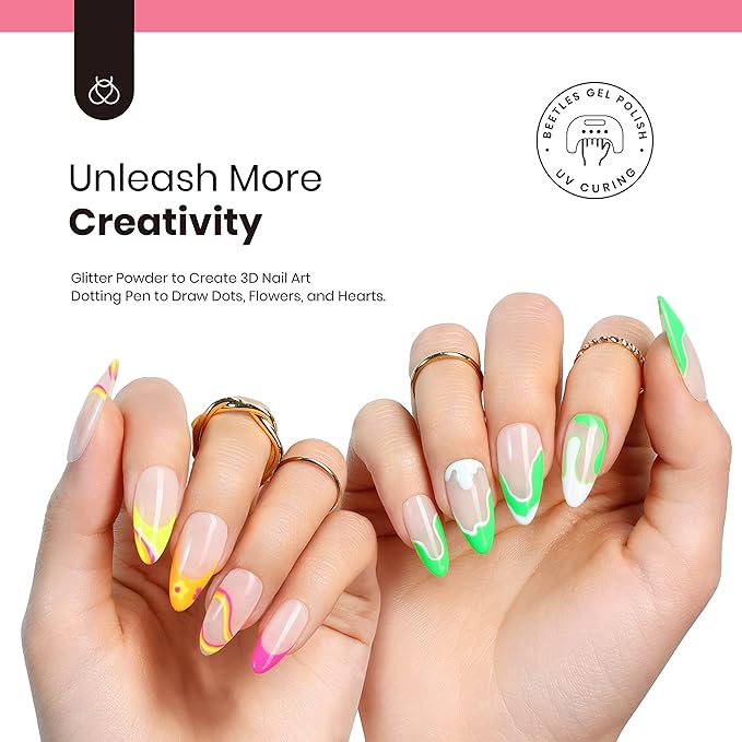 beetles Gel Polish Nail Art Liner Set Unicorn Dreamy Gel Liner Nail Polish White Black Red Silver Nude Glitter Colors Paint Swirl Built Thin Brush in Bottle Soak off Led Lamp Manicure Kits