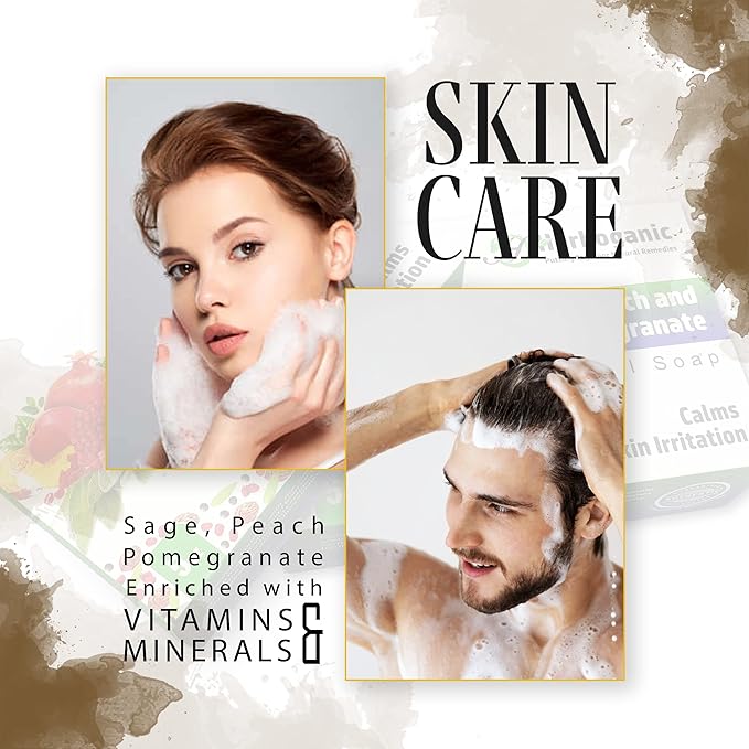 Sage Peach and Pomegranate Herbal Soap | Pack of 6 of 5oz soap Bar | Ideal for Men and Women, Soothing and Nourishing Soap for Moisturization