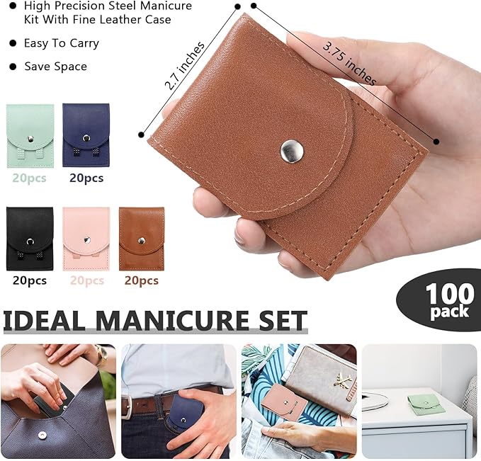 Lasnten 100 Bulk Nail Clipper Set Bulk Manicure Kit Stainless Steel Pedicure Professional Nail Care Kit with Travel Case Portable Grooming for Husband Men Women Family(Multicolor,4 in 1)