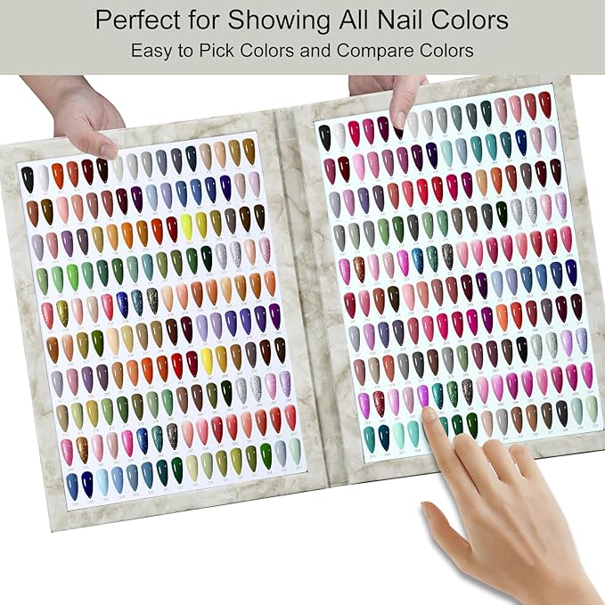 320 Nail Color Chart Book,Leather Nail Color Display Book with 480 Nail Tips & 1-400 Number Labels,Professional Nail Color Chart Display Book for Nail Polish Nails Art Design(Grey)