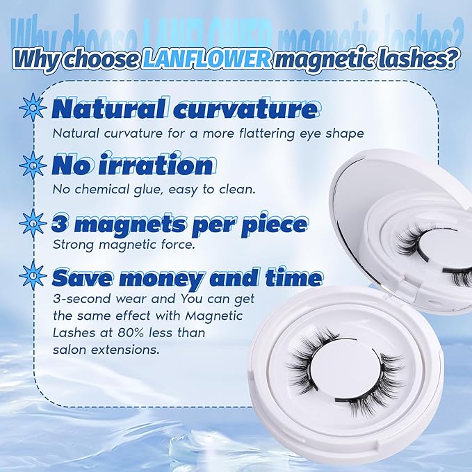 Magnetic Eyelashes with Applicator Reusable Natural Look Magnetic Eyelashes without Eyeliner No Glue Needed Lashes with Magnets Cat Eye False Eyelashes by Lanflower