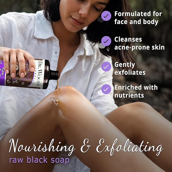 Dr. Woods Raw African Liquid Black Soap - Body Wash for Men and Women, Contains Organic Shea Butter, Gentle Exfoliant, Natural Cleanser for Face, Hands, and Body - 32 Fl Oz, Pack of 2