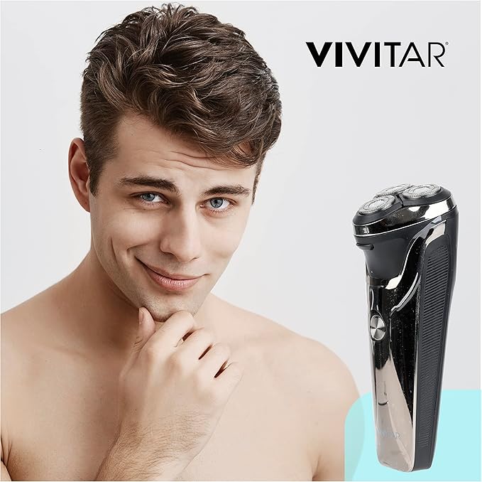 VIVITAR Metallic Cordless 3 Head Rotary Shaver, Cordless Electric Rotary Shaver for Men with Three Independently-Floating Heads, Pop-up Trimmer, and Stainless Steel Blades for Wet and Dry Uses