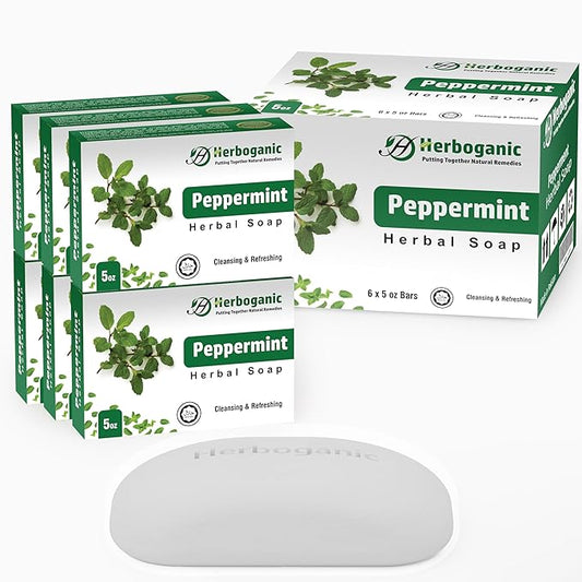 Peppermint Herbal Soap | Pack of 6 of 5oz soap Bar | Ideal for Men and Women, Soothing and Nourishing Soap for Moisturization